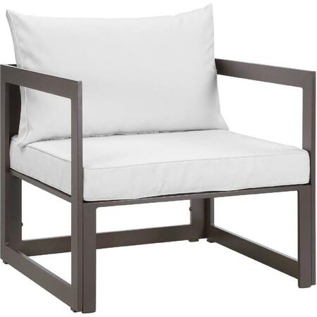 PRIMEWIR Fortuna Outdoor Patio Armchair, Brown with White Cushions EEI-1517-BRN-WHI